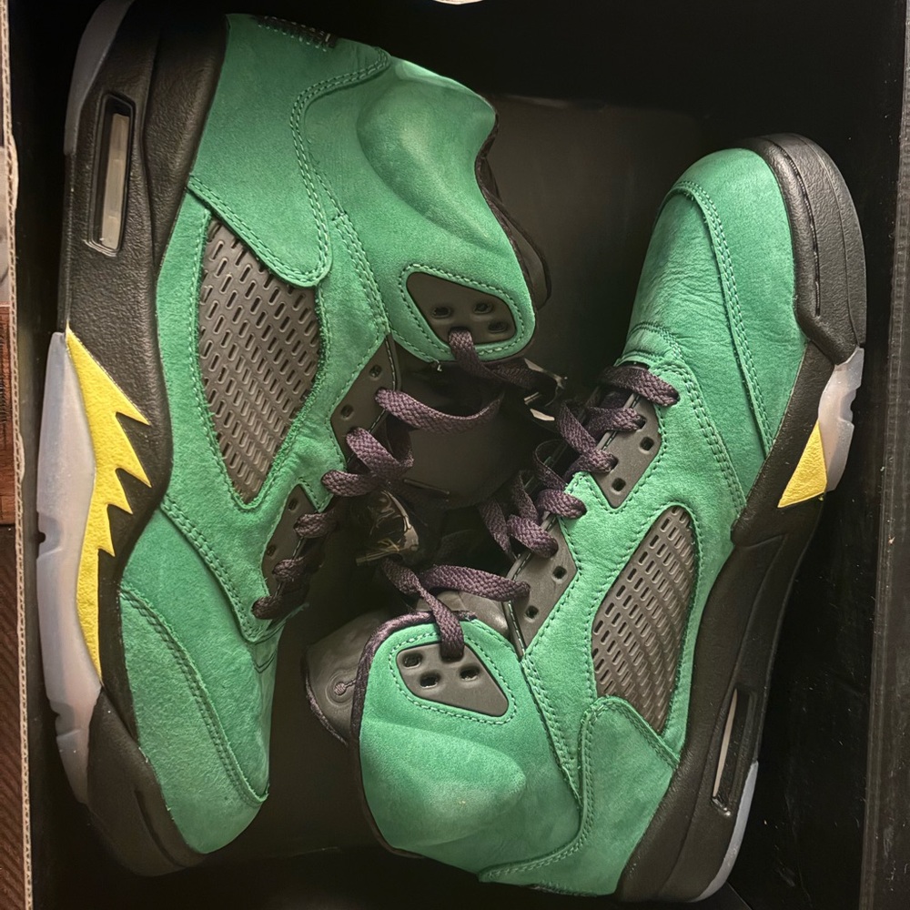 Jordan Retro 5 Green Black Yellow Suede Sneakers